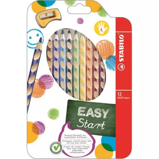 Színes ceruza készlet, háromszögletű, balkezes, STABILO "EasyColours", 12 különböző szín Színes ceruza készlet, háromszögletű, balkezes, STABILO "EasyColours", 12 különböző szín