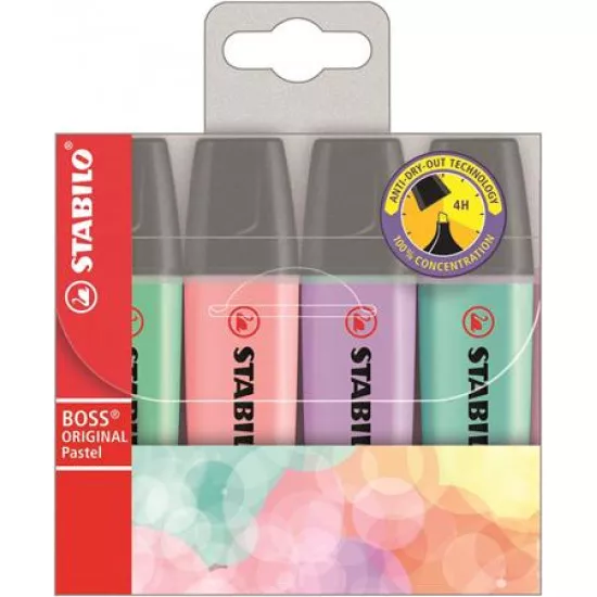 Szövegkiemelő készlet, 2-5 mm, STABILO "BOSS original Pastel2", 4 különböző szín