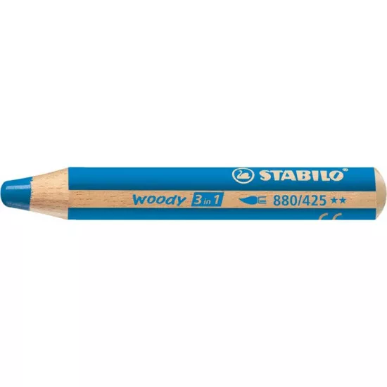 Színes ceruza, kerek, vastag, STABILO "Woody 3 in 1", kék