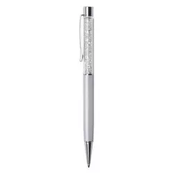 Golyóstoll, krémfehér, felül fehér SWAROVSKI® kristállyal töltve, 14 cm, ART CRYSTELLA®