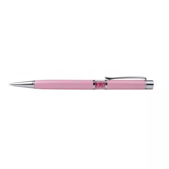 Golyóstoll, Crystals from SWAROVSKI®, rózsaszín, középen pink kristályokkal töltve 14cm