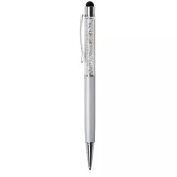Golyóstoll, krémfehér, felül színjátszós fehér SWAROVSKI® kristállyal töltve, érintővel, 14 cm, ART CRYSTELLA®
