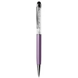Golyóstoll, orgonalila, felül fehér SWAROVSKI® kristállyal töltve, érintővel, 14 cm, ART CRYSTELLA®