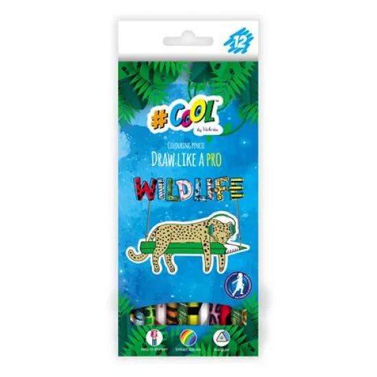 Színes ceruza készlet, háromszögletű, COOL BY VICTORIA "Wildlife", 12 különböző szín Színes ceruza készlet, háromszögletű, COOL BY VICTORIA "Wildlife", 12 különböző szín