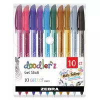 Zseléstoll készlet, 0,33 mm, kupakos, ZEBRA "Doodler`z Glitter", 10 csillogó vegyes szín Zseléstoll készlet, 0,33 mm, kupakos, ZEBRA "Doodler`z Glitter", 10 csillogó vegyes szín