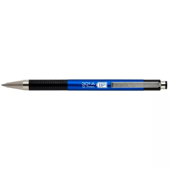 Golyóstoll, 0,24 mm, nyomógombos, kék tolltest, ZEBRA "F-301 A", kék