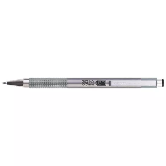 Golyóstoll, 0,24 mm, nyomógombos, ezüst tolltest, ZEBRA "F-301 A", kék