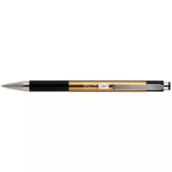 Golyóstoll, 0,24 mm, nyomógombos, pezsgő színű tolltest, ZEBRA "F-301 A", kék