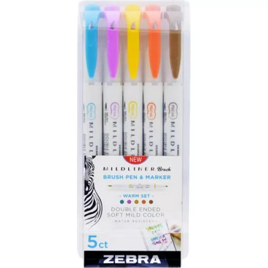 Ecsetirón készlet, kétvégű  ZEBRA "Mildliner Warm", 5 szín
