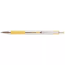 Golyóstoll, 0,24 mm, nyomógombos, rozsdamentes acél, pasztellsárga tolltest, ZEBRA "F-301", kék
