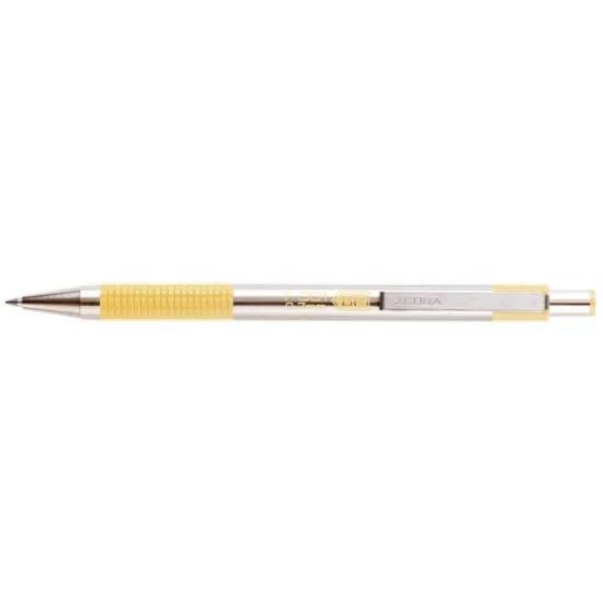 Golyóstoll, 0,24 mm, nyomógombos, rozsdamentes acél, pasztellsárga tolltest, ZEBRA "F-301", kék