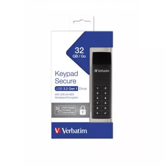 Pendrive, 32GB, jelszavas titkosítás, 160/130Mb/s, USB 3.0, VERBATIM "Keypad Secure"