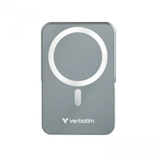 Power bank, külső akkumulátor, mágneses (vezeték nélküli), 10.000mAh, kitámasztó, VERBATIM "Charge n Go", szürke