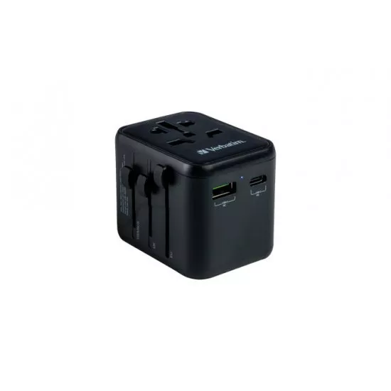 Utazó adapter, univerzális, USB-A(QC 3.0)/USB-C(PD20W)2xUSB, VERBATIM "UTA-02" Utazó adapter, univerzális, USB-A(QC 3.0)/USB-C(PD20W)2xUSB, VERBATIM "UTA-02"