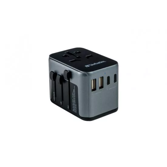 Utazó adapter, univerzális, USB-A(QC 3.0)/USB-C(PD30W)2xUSB, VERBATIM "UTA-03" Utazó adapter, univerzális, USB-A(QC 3.0)/USB-C(PD30W)2xUSB, VERBATIM "UTA-03"
