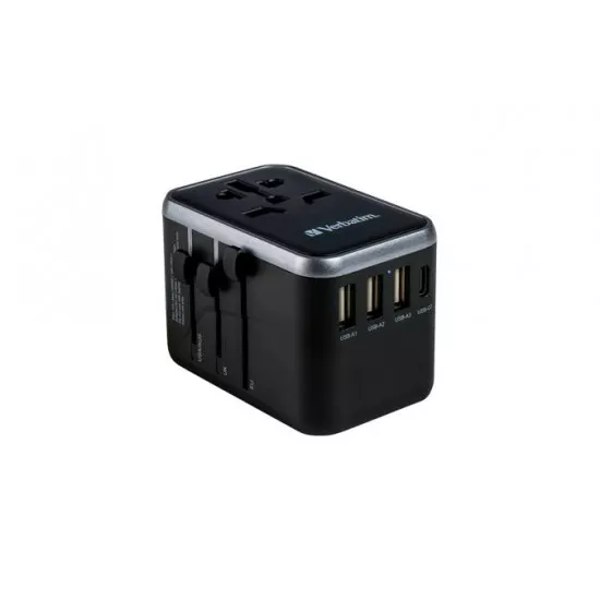Utazó adapter, univerzális, USB-A(QC 3.0)/USB-C(PD61W)2xUSB, VERBATIM "UTA-04" Utazó adapter, univerzális, USB-A(QC 3.0)/USB-C(PD61W)2xUSB, VERBATIM "UTA-04"