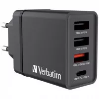 Hálózati töltő, 1xUSB-C PD (20W), USB-A QC 3.0, 2xUSB-A (10W), VERBATIM, fekete Hálózati töltő, 1xUSB-C PD (20W), USB-A QC 3.0, 2xUSB-A (10W), VERBATIM, fekete